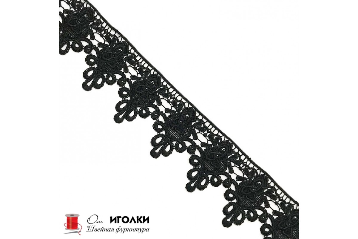 Кружево плетеное шир.7,5 см арт.S694-4 цв.черный уп.13,5 м